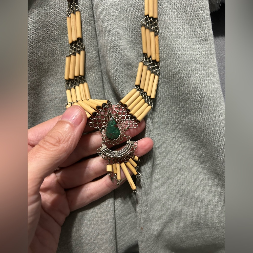 Vintage bamboo and turquoise necklace